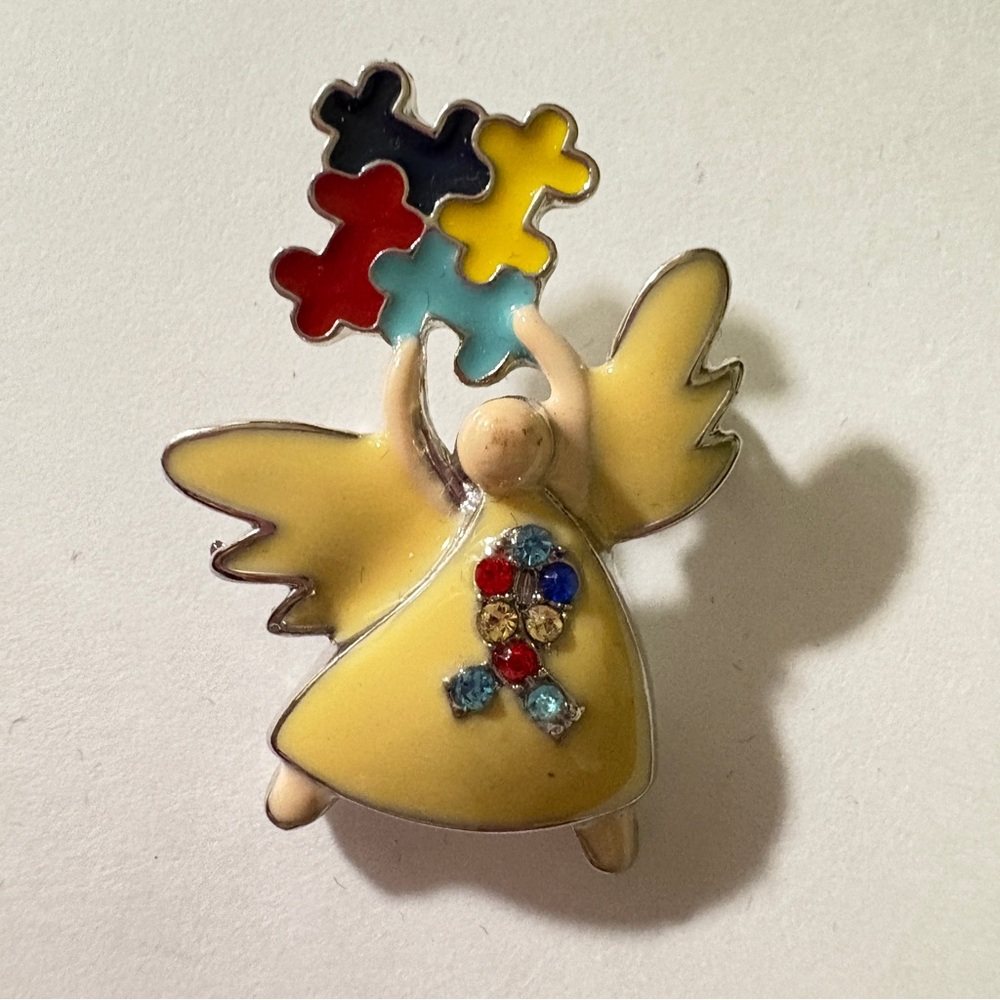 Autism awareness Colorful Puzzle Piece Angel Pin